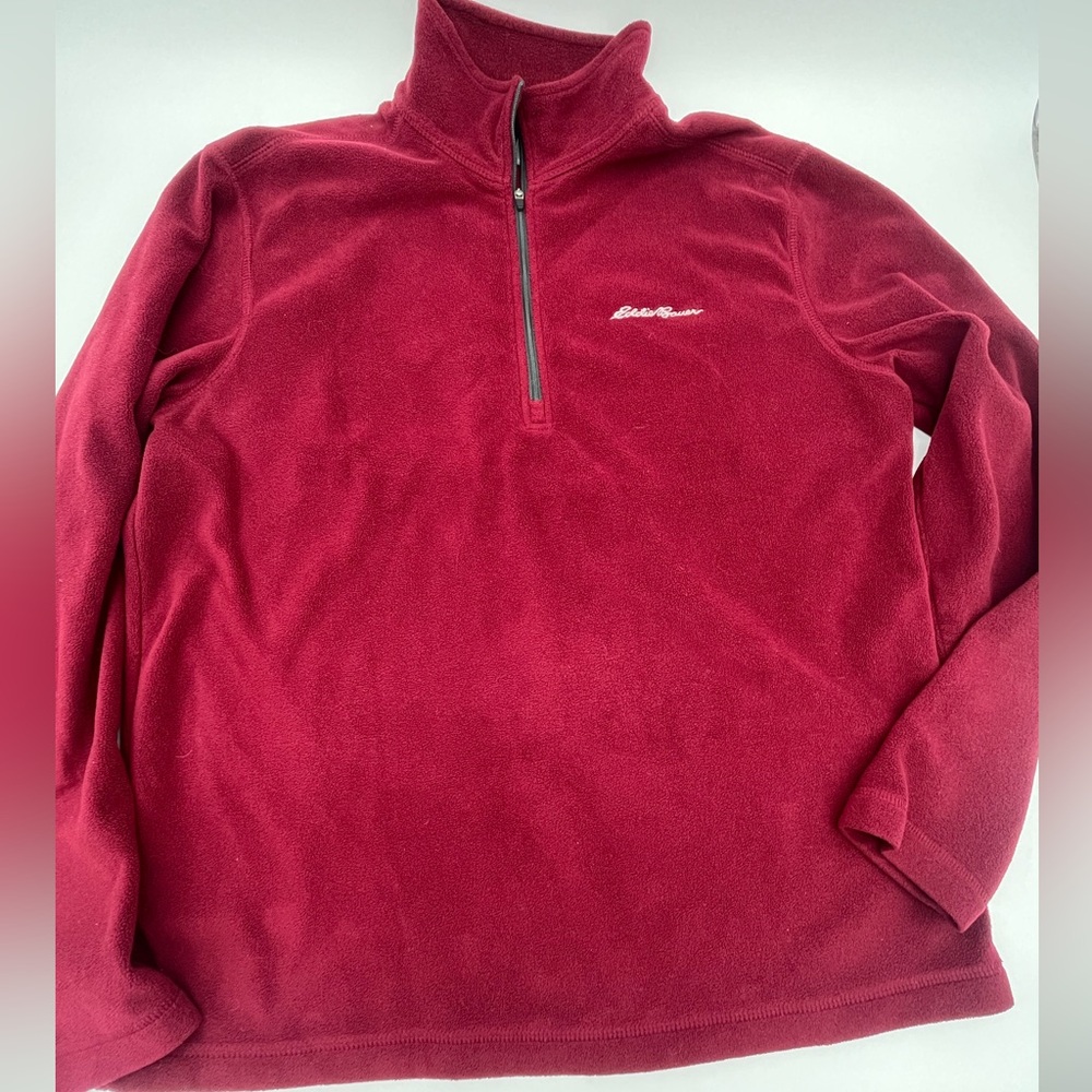 Eddie Bauer Men's fleece Burgundy Quarter Zip-Up sweatshirt Sweater size M
